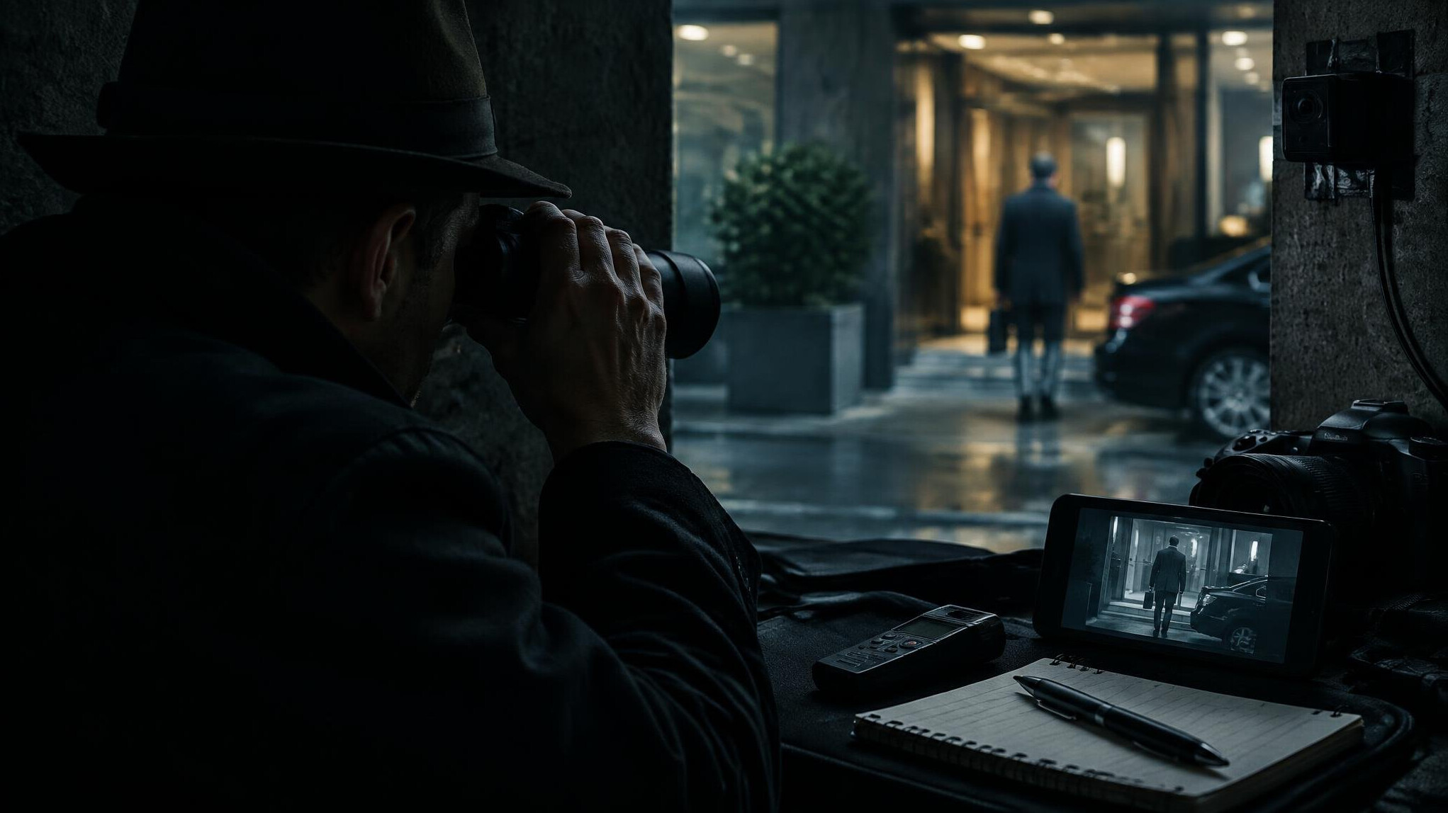 private investigator in shadows