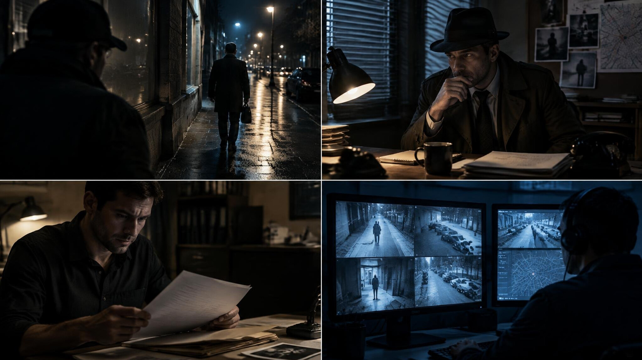 detective shadowing suspect at night