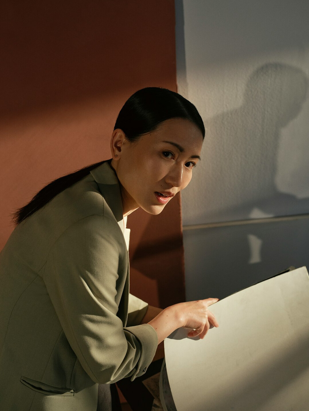woman reviewing files